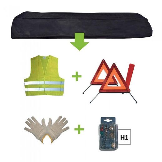 KIT EMERGENCIA BOLSA NEGRA + MK H1 + CHALECO + TRIANG. + GUANTES