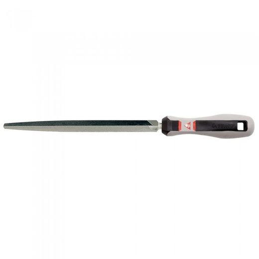 LIMA MECANICO TRIANGULAR 6 PULGADAS Y PICADO BASTO CON MANGO BIMATERIAL /