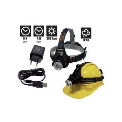 LINTERNA FRONTAL PROFESIONAL RECARGABLE USB 5W, ESPECIAL BANDA AJUSTABLE A CASCO IP20