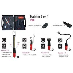 MALETIN 4 EN 1 LINTERNAS LED, RECARGABLE USB Y 12 V.
