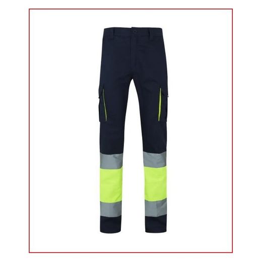 PANTALON 100% ALGODON ALTA VISIB.AZUL NAVY/AMARILLO FLUOR T-4XL