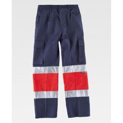 PANTALON MULTIBOLSILLOS 2 CINTAS ALTA VISIB.ROJO+MARINO T-50