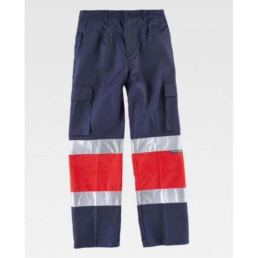 PANTALON MULTIBOLSILLOS 2 CINTAS ALTA VISIB.ROJO+MARINO T-50