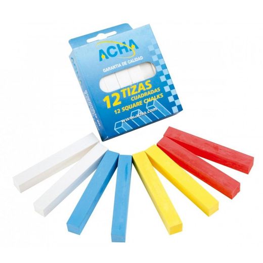 PAQUETE DE 12 TIZAS DE YESO "ACHA" BLANCO