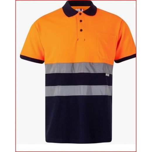 POLO ALGODON BICOLOR MC AV AZUL NAVY/NARANJA FLUOR T-5XL