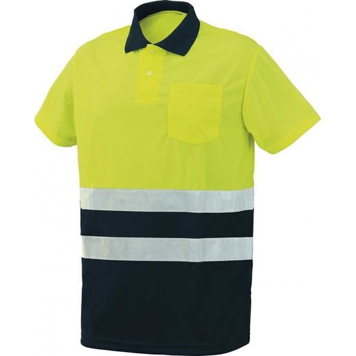 POLO MANGA CORTA BICOLOR COLOR: AMARILLO FLUORESCENTE-AZUL MARINO T-3XL