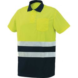 POLO MANGA CORTA BICOLOR COLOR: AMARILLO FLUORESCENTE-AZUL MARINO T-XL