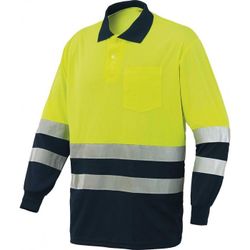 POLO MANGA LARGA BICOLOR COLOR: AMARILLO FLUORESCENTE-AZUL MARINO T-XXL