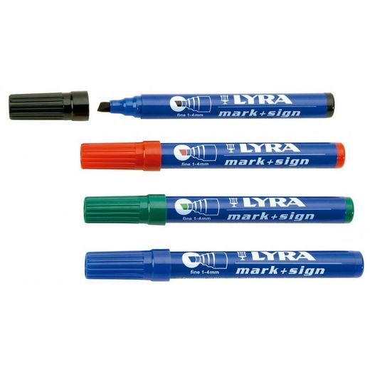 ROTULADOR DE TINTA PERMANENTE "LYRA". GRUESO-PUNTA CUADRADA AZUL