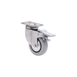 RUEDA GIR. PLACA FRENO INOX 10BHIFD100CP - PLGI POLIAMIX- GOMA GRIS EJE LISO