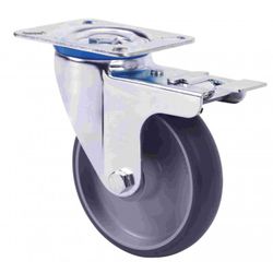 RUEDA GIRATORIA PLACA FRENO 10ZVFD160-PGZN POLIAMIX-GOMA GRIS INYECT.EJE LISO
