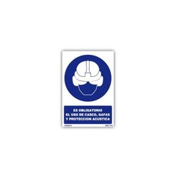 SOR-1290 PVC ADHESIVO 125*170 MM USO OBLIGATORIO DECASCO, GAFAS Y PROTECTORES AUDITIVOS